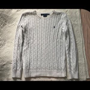 White Polo Sweater Cable Knit Medium Women’s